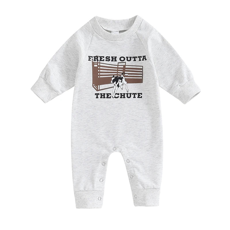 0-12M Newborn Baby Boy Sweatshirt Rompers-Bull Head Letter Print, Long Sleeve Jumpsuit