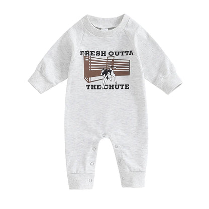 0-12M Newborn Baby Boy Sweatshirt Rompers-Bull Head Letter Print, Long Sleeve Jumpsuit