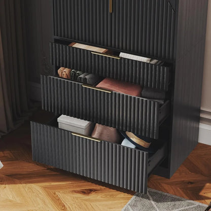 71.7" Wardrobe Armoire Wooden Closet with 2 Doors and 3 Drawers, with Hanging Rod Shelf, Large Capacity Storage