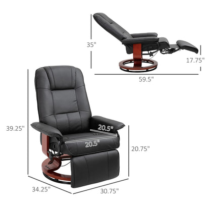 Faux Leather Swivel Recliner w/ Wooden Base