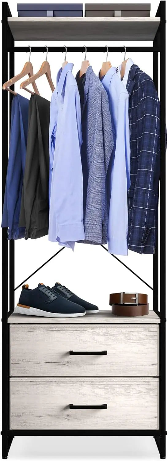 Clothing Rack with Drawers, Wood Top, Steel Frame, & Fabric Drawers