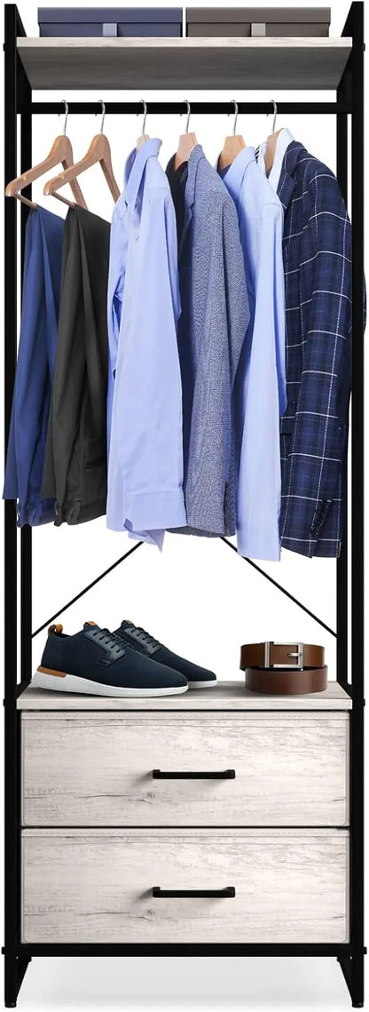 Clothing Rack with Drawers, Wood Top, Steel Frame, & Fabric Drawers