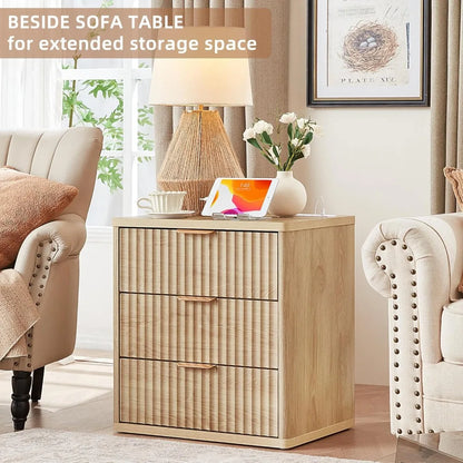 Set of 2, 23" Wide Night Stand with Charging Station, 3 Drawers w/Metal Handle
