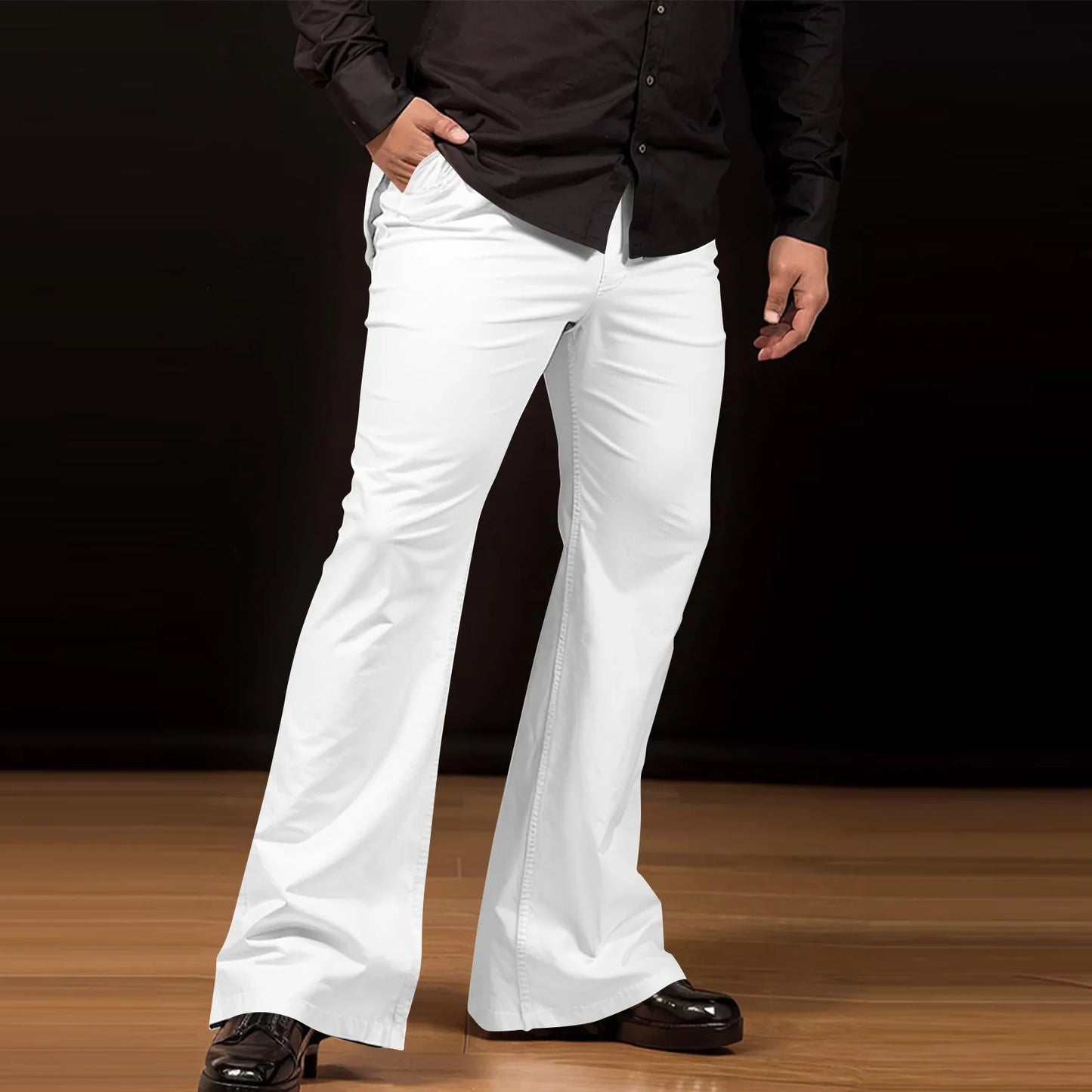 Men's Flare Pants, Solid Color, Daily Simple Classic Trousers, Mopping Bottoms, Disco Flared