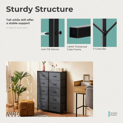 Bedside Table With 10 Fabric Drawers, Steel Frame