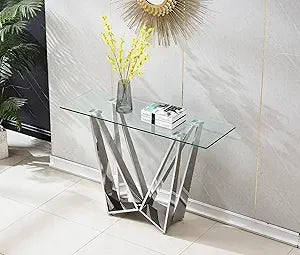 47 inch Glass Console Table with Stainless Steel Frame