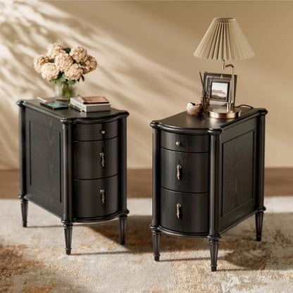 Set of 2 Nightstands w/Charging Station & 3 Drawers,Rustic Wood Finish, and Turned Legs
