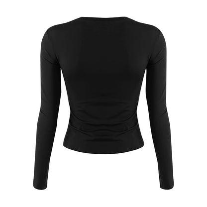 Cotton O Neck Long Sleeve Sexy Cropped Tops