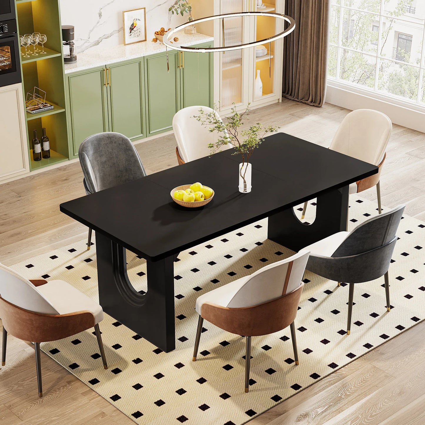 71" Large Kitchen Dining Table with Wood Pedestal Base, Seats 6-8