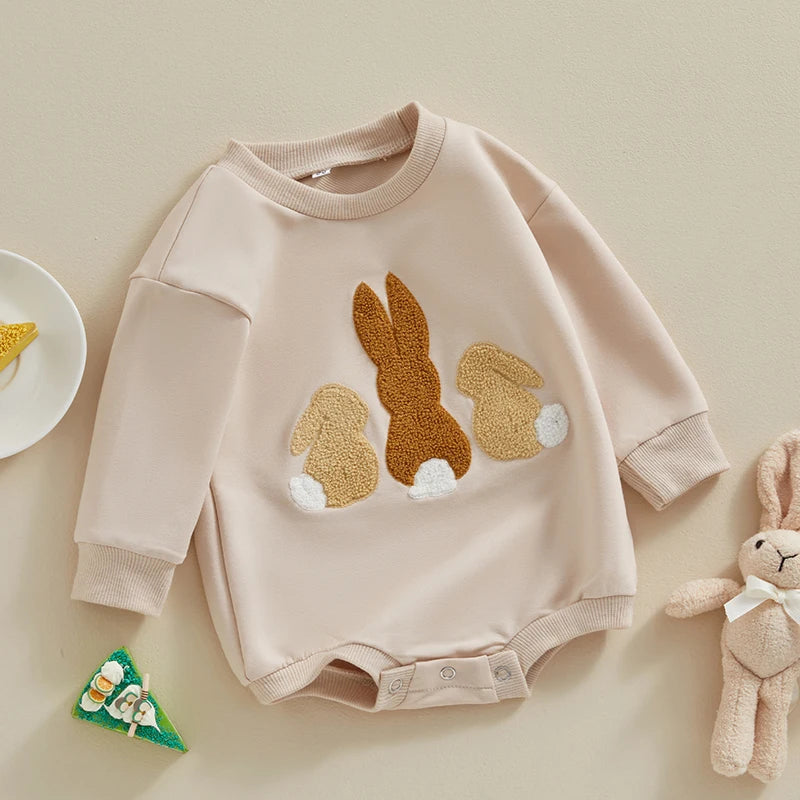 0-18MO Baby Girl/Boy Easter Bunny Embroidery Sweatshirt, Long Sleeve, O-neck Jumpsuit