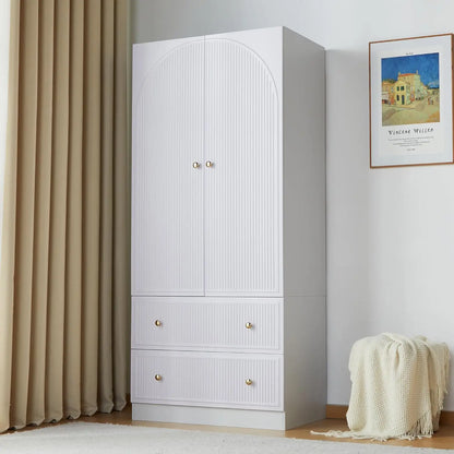 Freestanding Armoire Closet with 2 Doors and 2 Storage Drawers