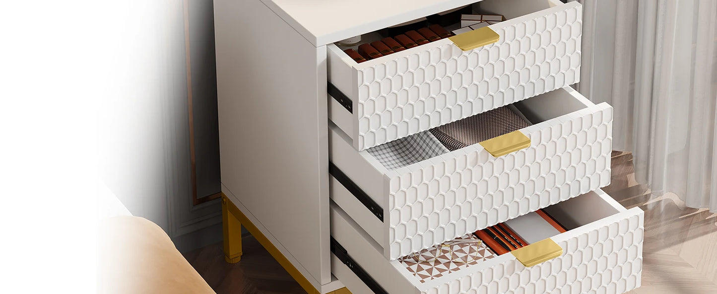 25.78" Tall Bedside Table with 3 Drawers