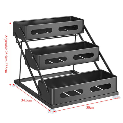 3-Layer Carbon Steel Kitchen Spice Rack Adjustable Height