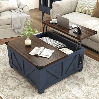Farmhouse Lift-Top Coffee Table w/ Storage & USB Charging Station