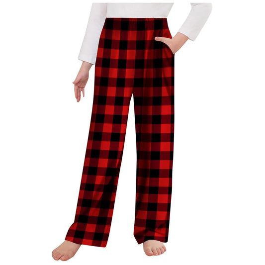3-12 YO Pajama Pants For Girls, Long Sleep Plaid Pants, Soft Bottoms With Pockets