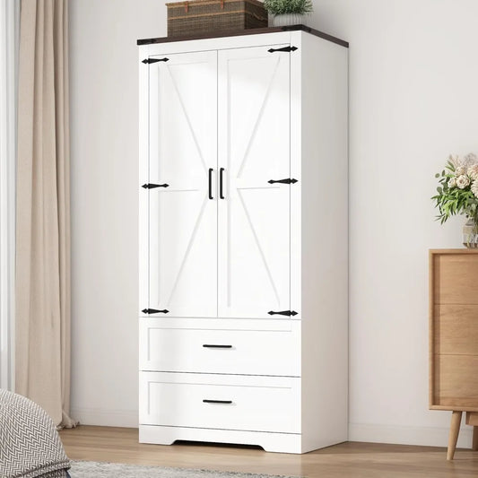 Armoire Closet with Doors and Drawers, with Shelves & Hanging Rod for Clothing