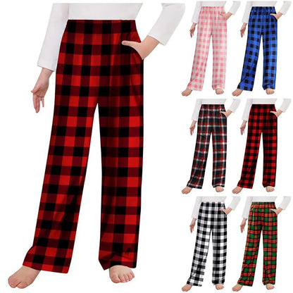 3-12 YO Pajama Pants For Girls, Long Sleep Plaid Pants, Soft Bottoms With Pockets