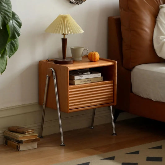 100% Solid Cherry Wood  Seat side Table with Drawer & Storage