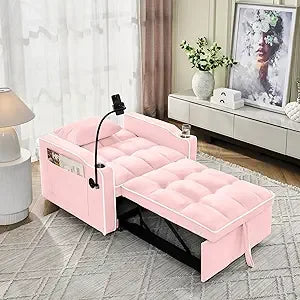 3 in 1 Convertible Sleeper Chair Bed with USB Ports, Cup Holder and Phone Stand