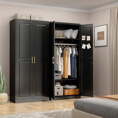 71'' Wardrobe Cabinet w/Doors & Hanging Rod, Metal Closet with 2 Adjustable Shelves
