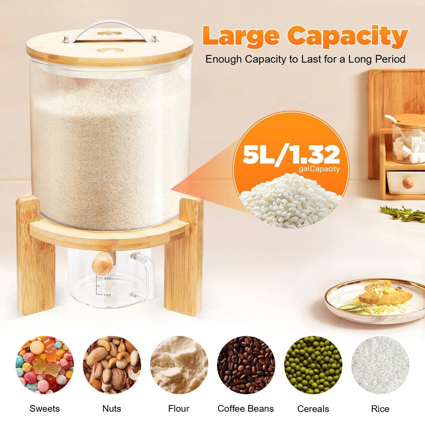 5L Cereal Dispenser for Pantry Organization and Storage