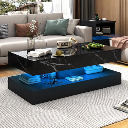 Modern Stylish Coffee Table with 2 Storage Drawers and LED lights