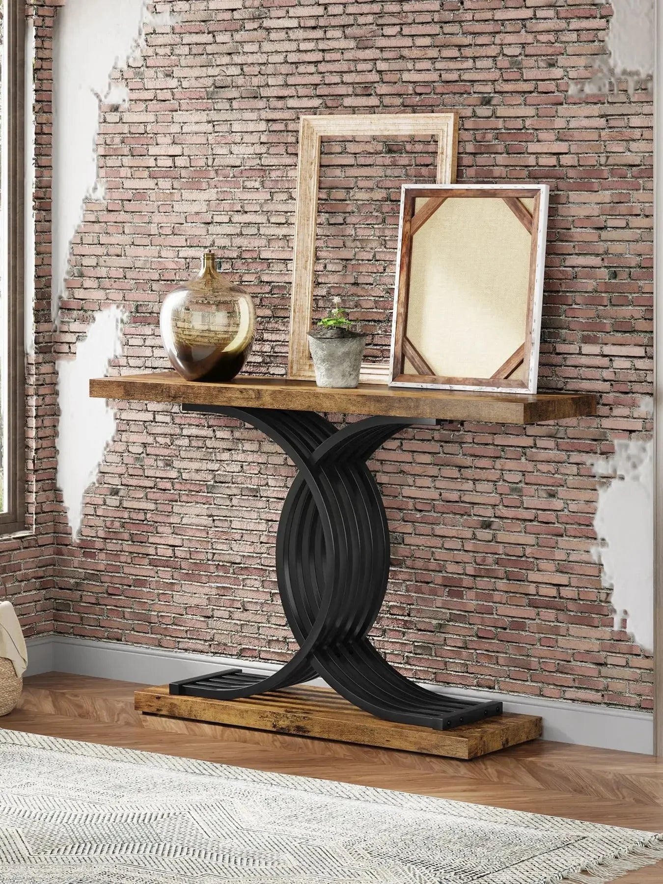 Geometric Frame Console Table, Brown