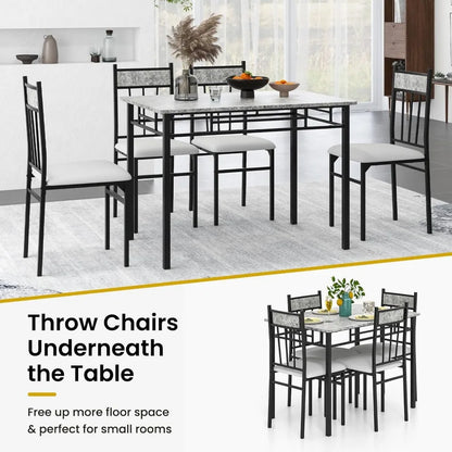 Kitchen Table and 4 Chairs Set with Metal Frame & Padded Seat