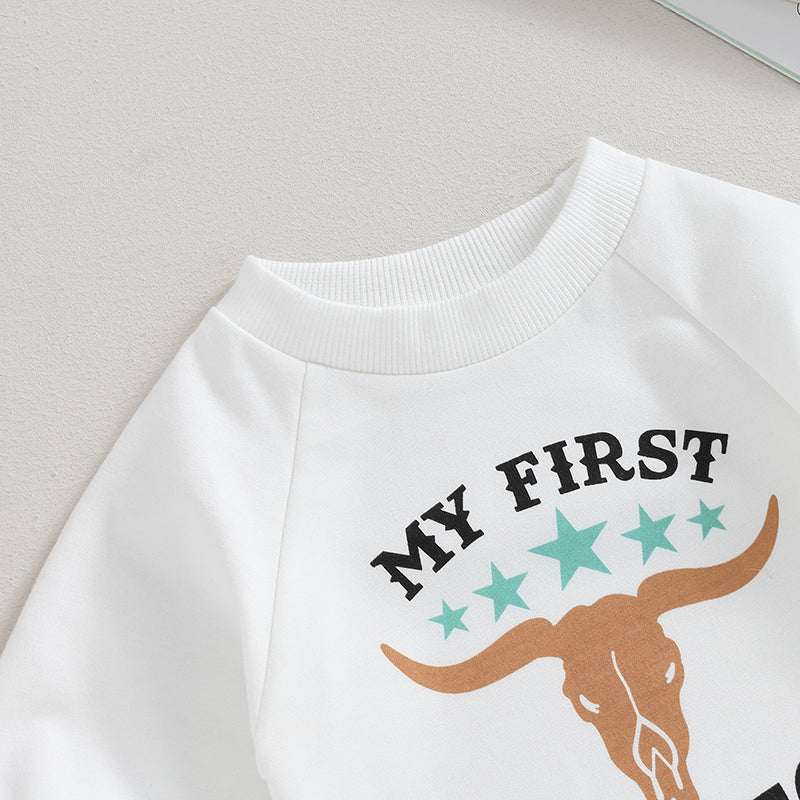 0-12M Newborn Baby Boy Sweatshirt Rompers-Bull Head Letter Print, Long Sleeve Jumpsuit