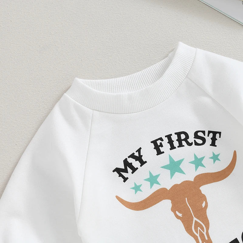0-12M Newborn Baby Boy Sweatshirt Rompers-Bull Head Letter Print, Long Sleeve Jumpsuit