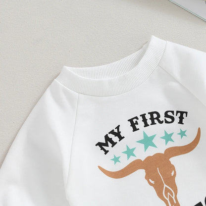 0-12M Newborn Baby Boy Sweatshirt Rompers-Bull Head Letter Print, Long Sleeve Jumpsuit