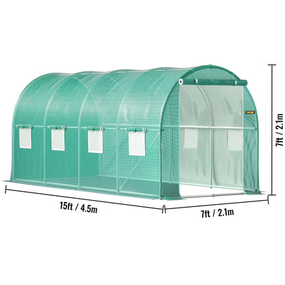 SucceBuy Walk-in Tunnel Greenhouse Galvanized Frame & Waterproof Cover 15x7x7/10x7x7/20x10x7/12x7x7 ft