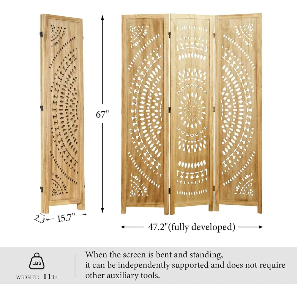 Wood Carved Wall Divider Folding Portable Partition Screen