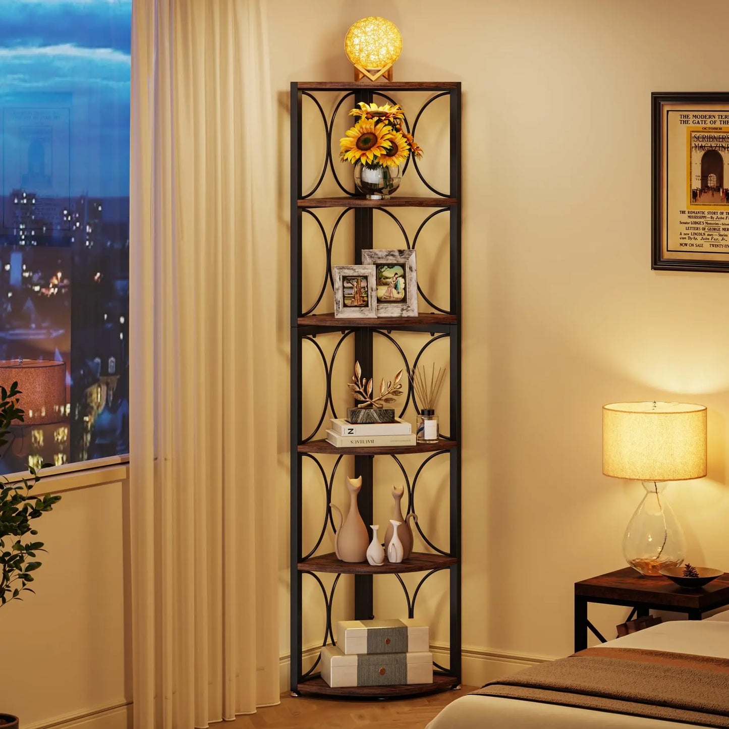 67 inch Tall 6 Tier Rustic Corner Shelving Unit