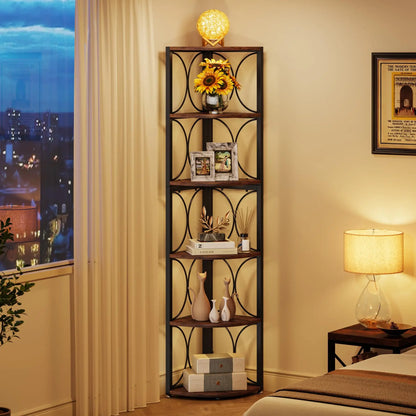 67 inch Tall 6 Tier Rustic Corner Shelving Unit