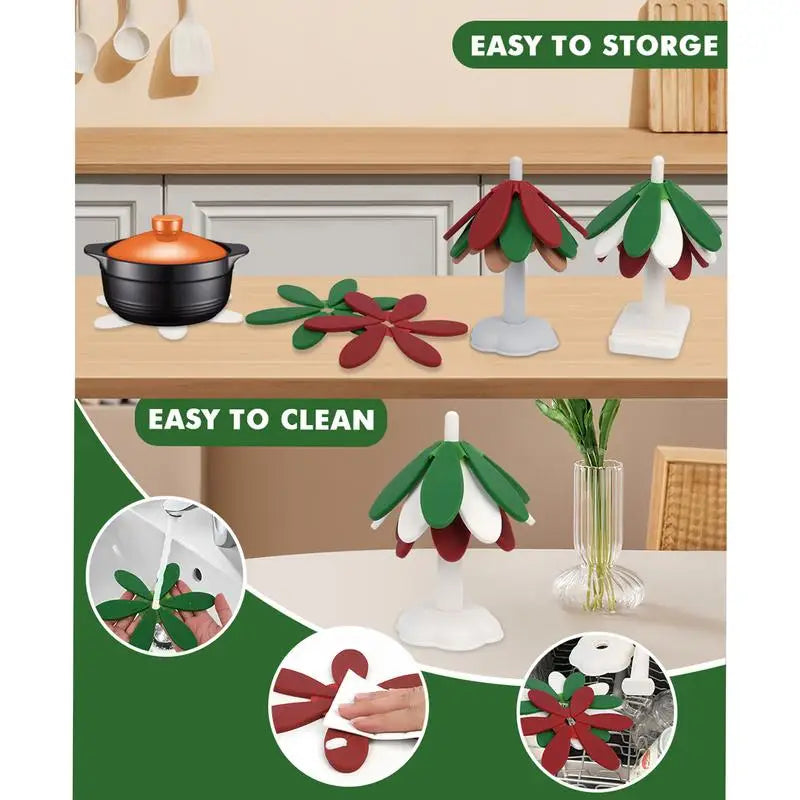 Christmas Tree Trivet Silicone Table Mat Multi-Functional Heat Resistant Pot Holders
