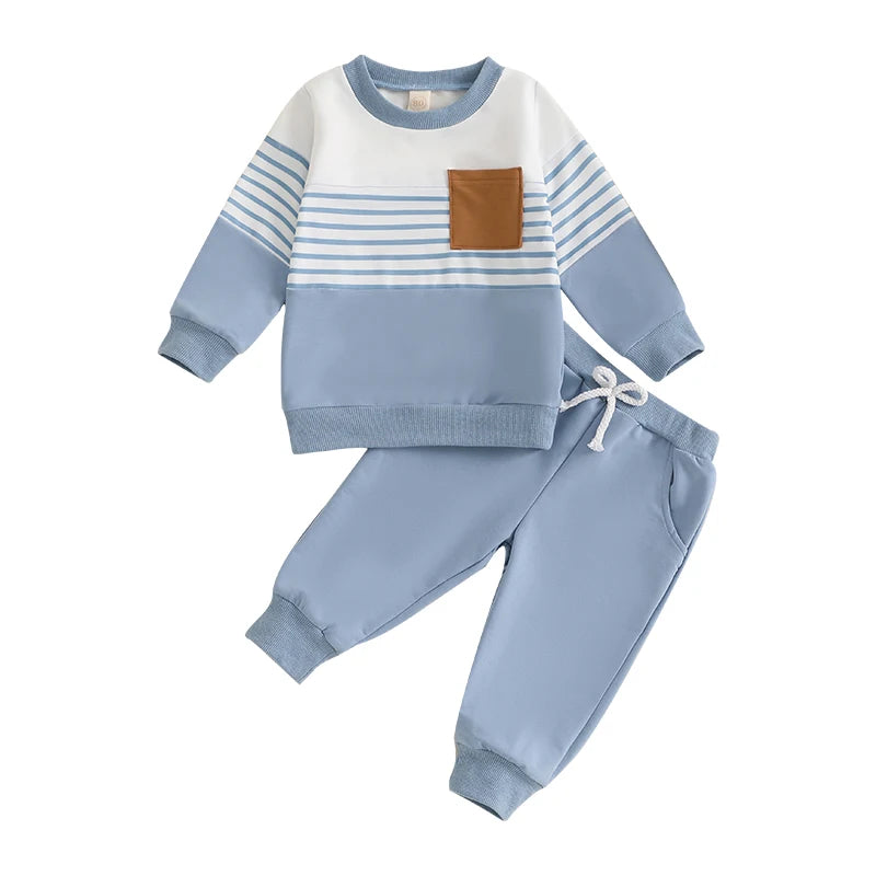 6M-2T Boys Outfit, Long Sleeve Stripes Sweatshirt with Elastic Waist Sweatpants