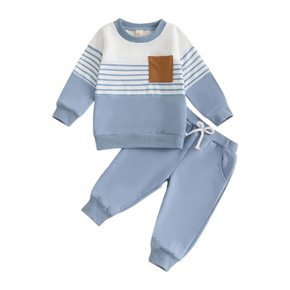 6M-2T Boys Outfit, Long Sleeve Stripes Sweatshirt with Elastic Waist Sweatpants
