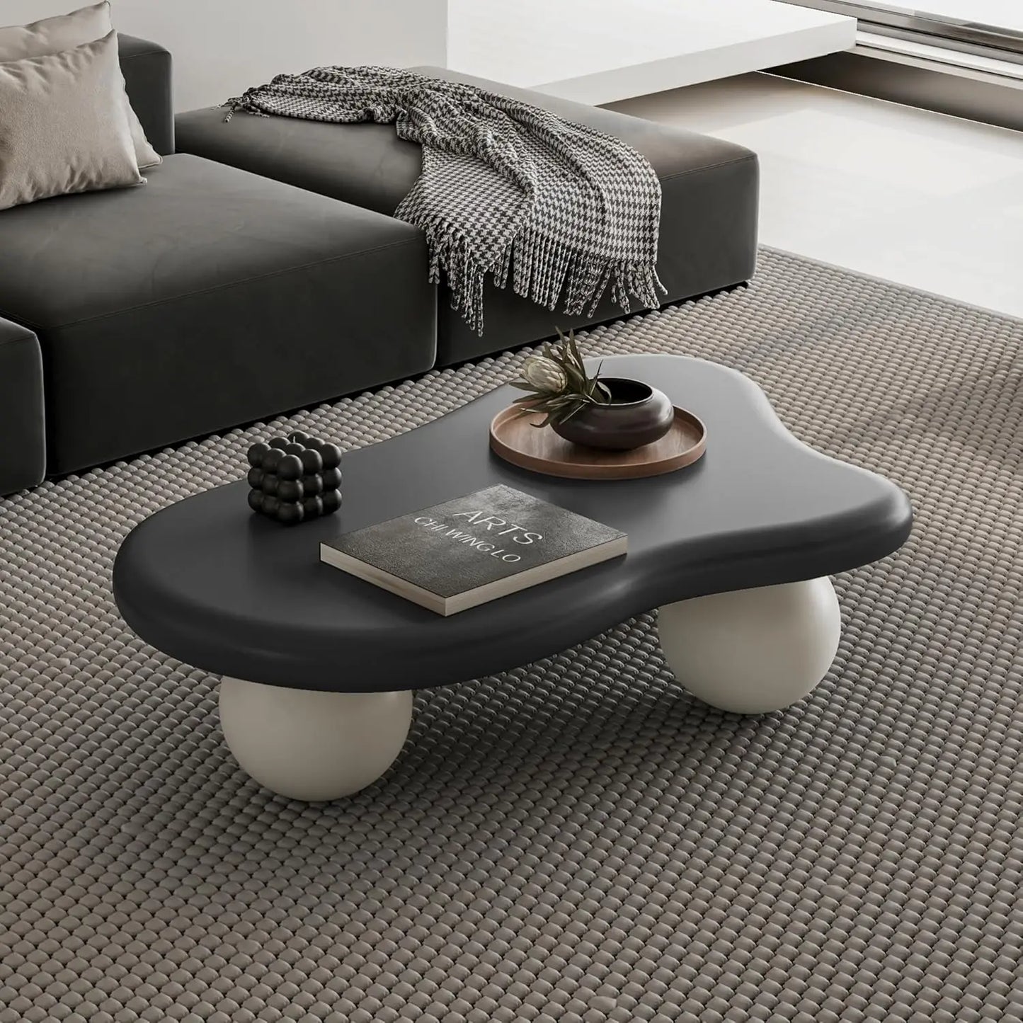 40" Black Modern Coffee Table with 3 Ball Legs
