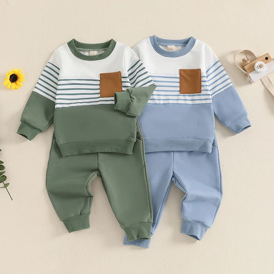 6M-2T Boys Outfit, Long Sleeve Stripes Sweatshirt with Elastic Waist Sweatpants