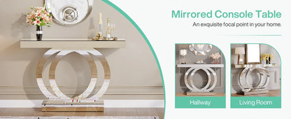 43.3-Inch Mirrored Console Entryway Table with Mirror Finish Tabletop