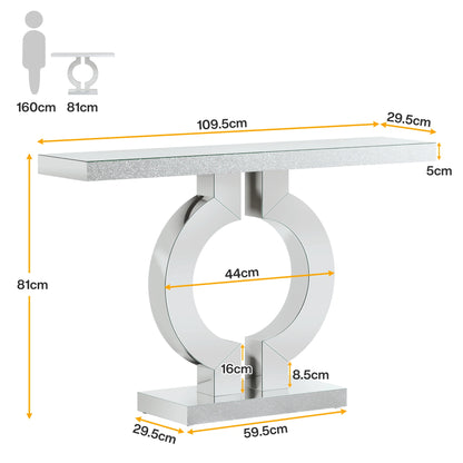 43.3-Inch Mirrored Console Entryway Table with Mirror Finish Tabletop