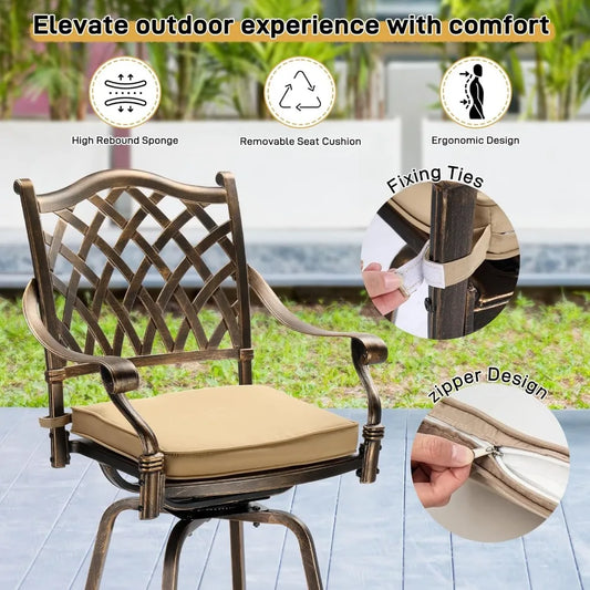 Bar Height Patio Chairs, 360° Rotation 380 lbs Capacity Barstools
