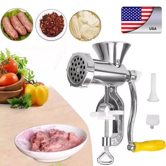 Manual Meat Grinder Silver Aluminum Alloy Powerful Home Sausage Kitchen Appliances