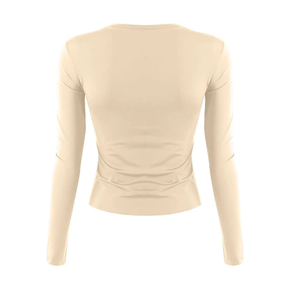 Cotton O Neck Long Sleeve Sexy Cropped Tops