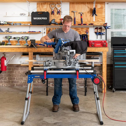 5-in-1 Portable Workbench, Quick Folding Work Table with Miter Saw Stand & Height Adjustable Legs,