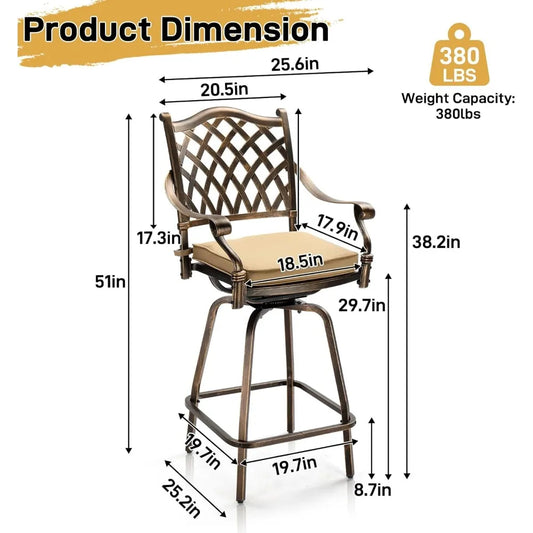 Bar Height Patio Chairs, 360° Rotation 380 lbs Capacity Barstools
