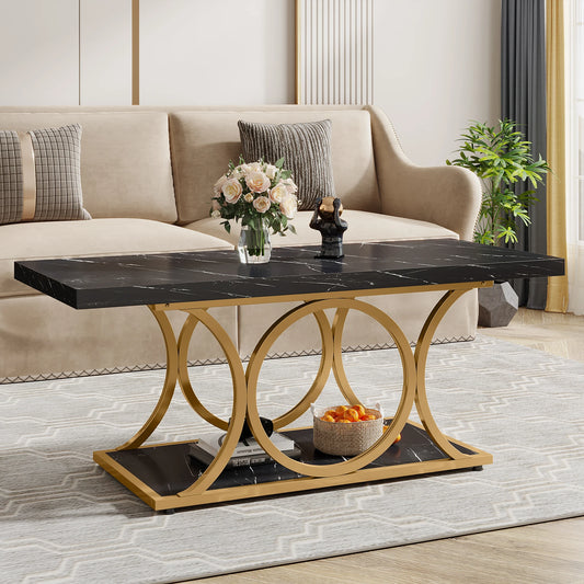 47.24-inch 2-Tier Faux Marble Wood Coffee Table