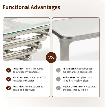 55" Rectangular Tempered Glass Top with Stainless Steel Legs