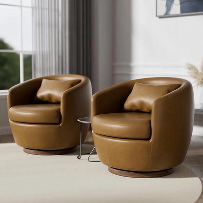 Set of 2, Swivel Chair with Storage, Brown Barrel Swivel Chair